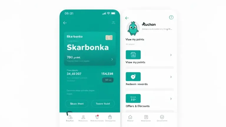 Ekran aplikacji Auchan z kartą Skarbonka i saldo punktów