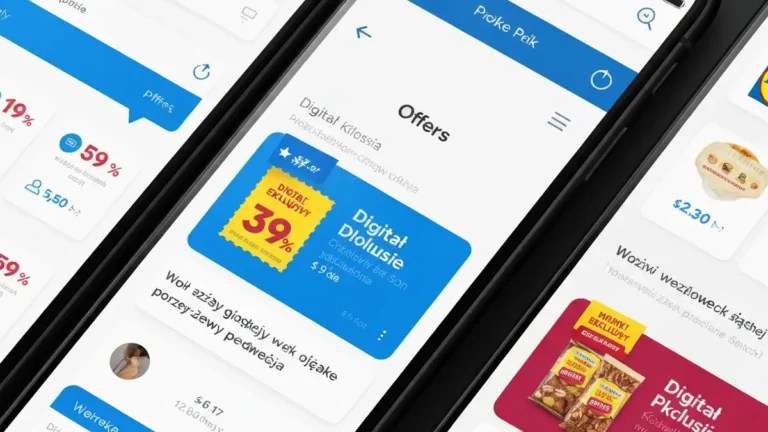 Ekran aplikacji Lidl Plus pokazujący oferty, kupony i program punktów