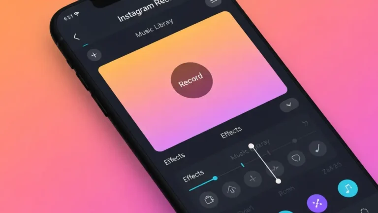 Interfejs aplikacji Instagram pokazujący ekran tworzenia Reels z przyciskami do nagrywania, dodawania efektów i muzyki