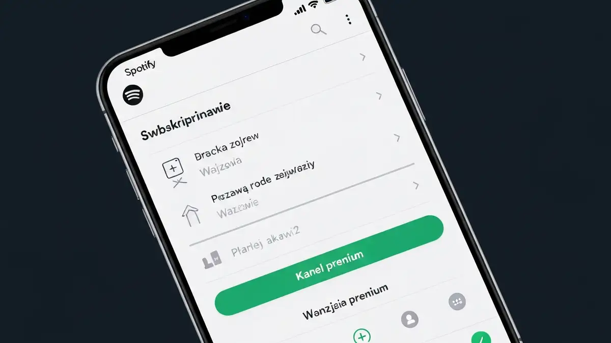 Ekran telefonu ze strażą aplikacji Spotify i menu anulowania subskrypcji Premium