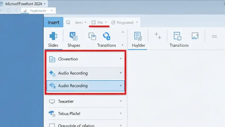 Interfejs PowerPoint z kartą Wstawianie i opcją Nagranie audio zaznaczoną