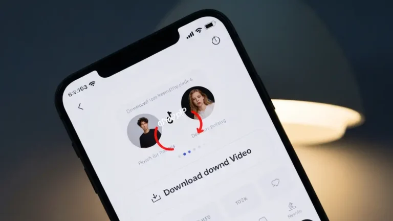 Ekran telefonu z aplikacją TikTok i opcją pobierania wideo bez znaku wodnego