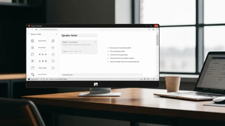 Interfejs trybu prezentera w PowerPoint z notatkami i slajdem na dwóch monitorach