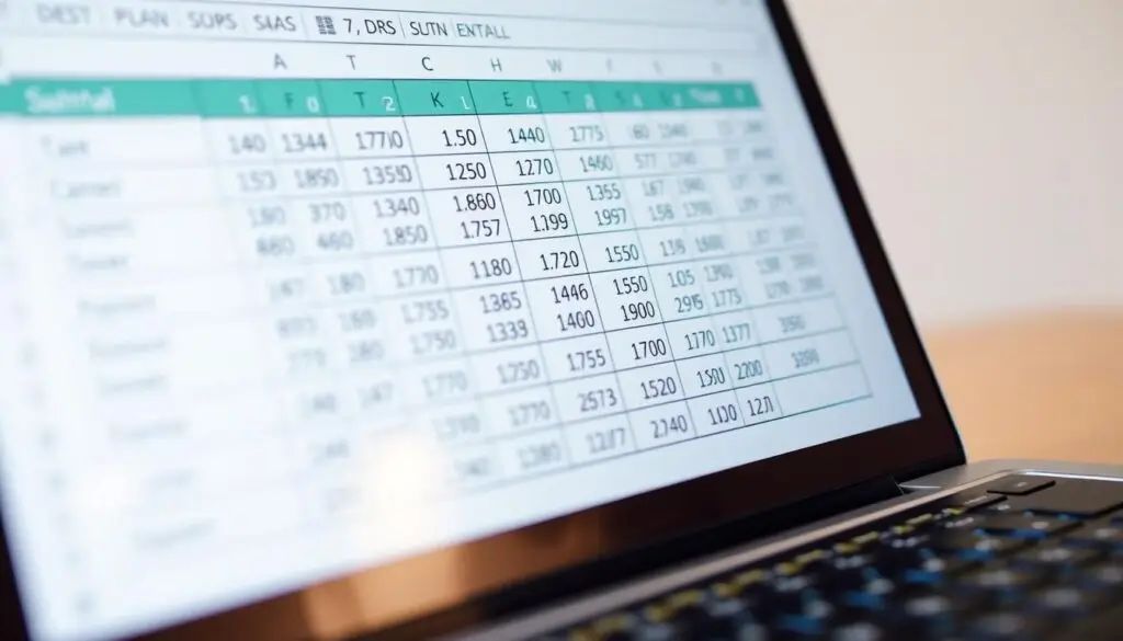 A close-up, high-resolution, detailed view of a spreadsheet on a laptop screen, showcasing the process of summing up filtered data using the SUBTOTAL function. The spreadsheet has a clean, minimalist design with crisp, legible numbers and text. The scene is well-lit, with soft, diffused lighting that highlights the clarity of the data and the smooth, reflective surface of the laptop. The camera angle is slightly elevated, providing a clear and unobstructed view of the spreadsheet, conveying a sense of focus and attention to the task at hand. The overall mood is one of productivity, efficiency, and a straightforward approach to data analysis.