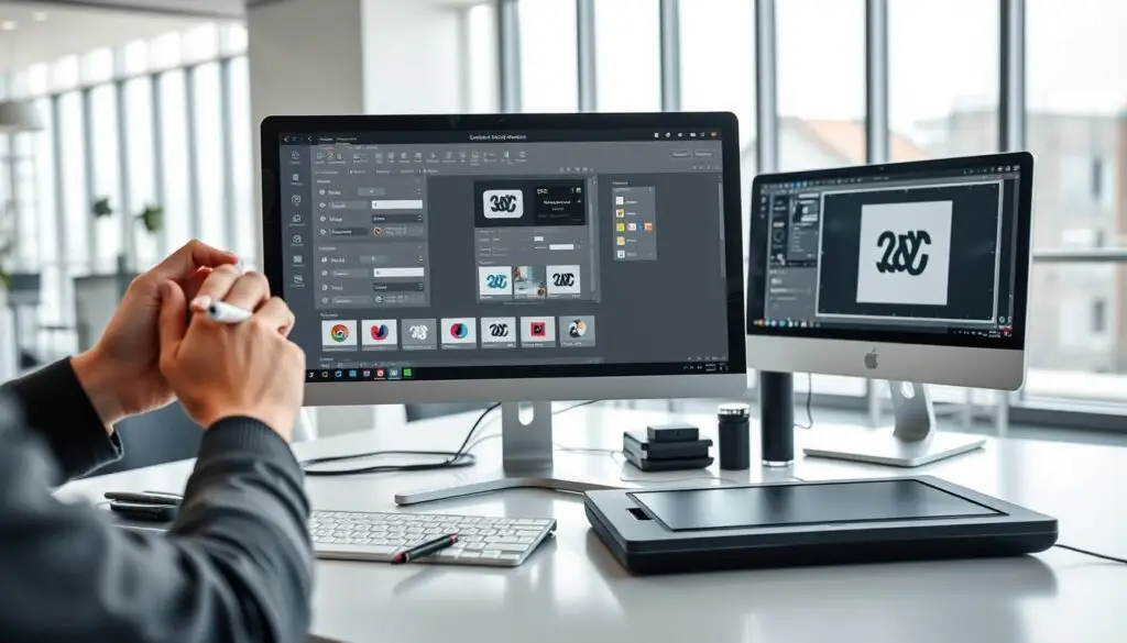 A sleek, modern computer workstation with a minimalist aesthetic. In the foreground, a person's hands are adjusting the settings on a digital design interface, the screen displaying a range of customization options. The middle ground features various design tools and equipment, such as a graphics tablet, stylus, and a secondary monitor displaying a design in progress. The background showcases a clean, well-lit office environment with large windows, allowing natural light to flood the space. The overall mood is one of focused productivity and attention to detail, with a sense of professionalism and expertise in the field of digital design. A sleek, modern computer workstation with a minimalist aesthetic. In the foreground, a person's hands are adjusting the settings on a digital design interface, the screen displaying a range of customization options. The middle ground features various design tools and equipment, such as a graphics tablet, stylus, and a secondary monitor displaying a design in progress. The background showcases a clean, well-lit office environment with large windows, allowing natural light to flood the space. The overall mood is one of focused productivity and attention to detail, with a sense of professionalism and expertise in the field of digital design.