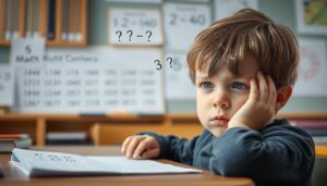 Dziecko z dyskalkulią próbujące rozwiązać zadanie matematyczne