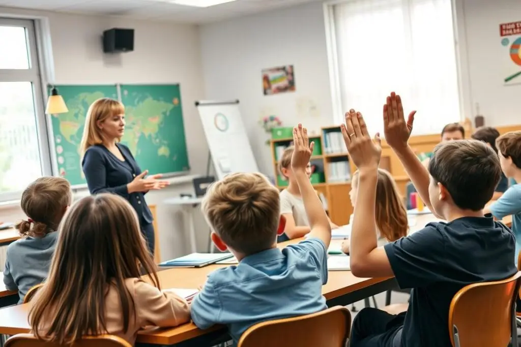 Nauczyciel prowadzący angażującą lekcję dla uczniów Nauczyciel prowadzący angażującą lekcję dla uczniów