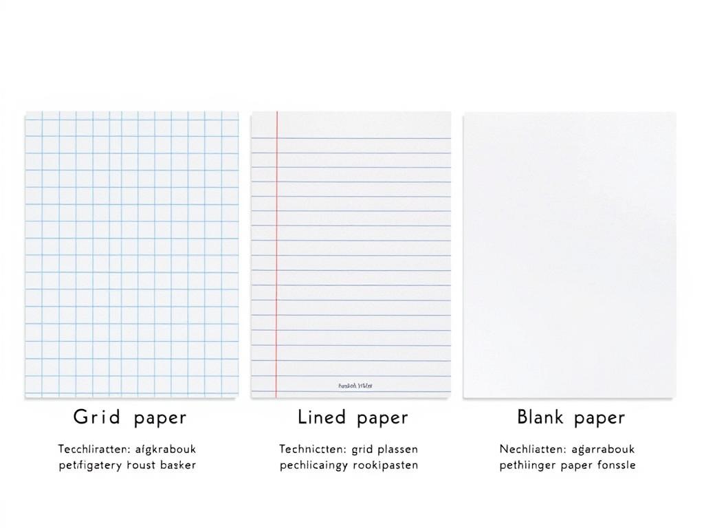 Porównanie różnych typów kartek do zeszytu do techniki - kratka, linia i gładka