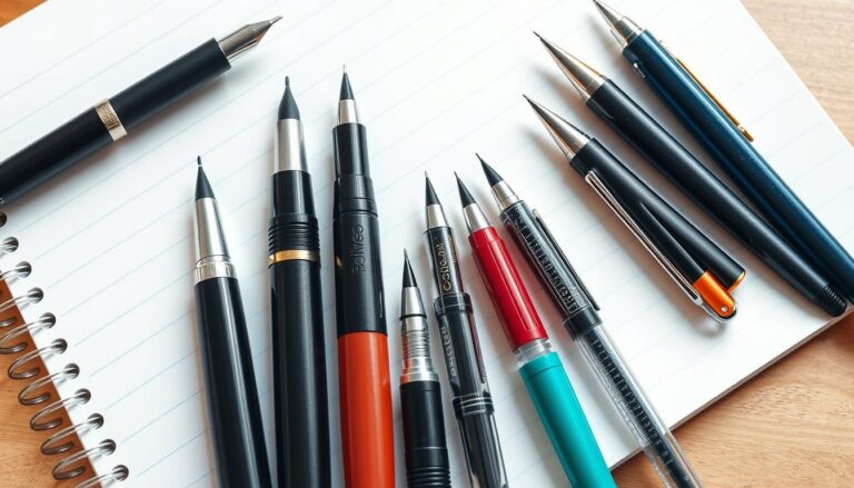 Różne rodzaje długopisów i piór do ładnego pisania w zeszycie