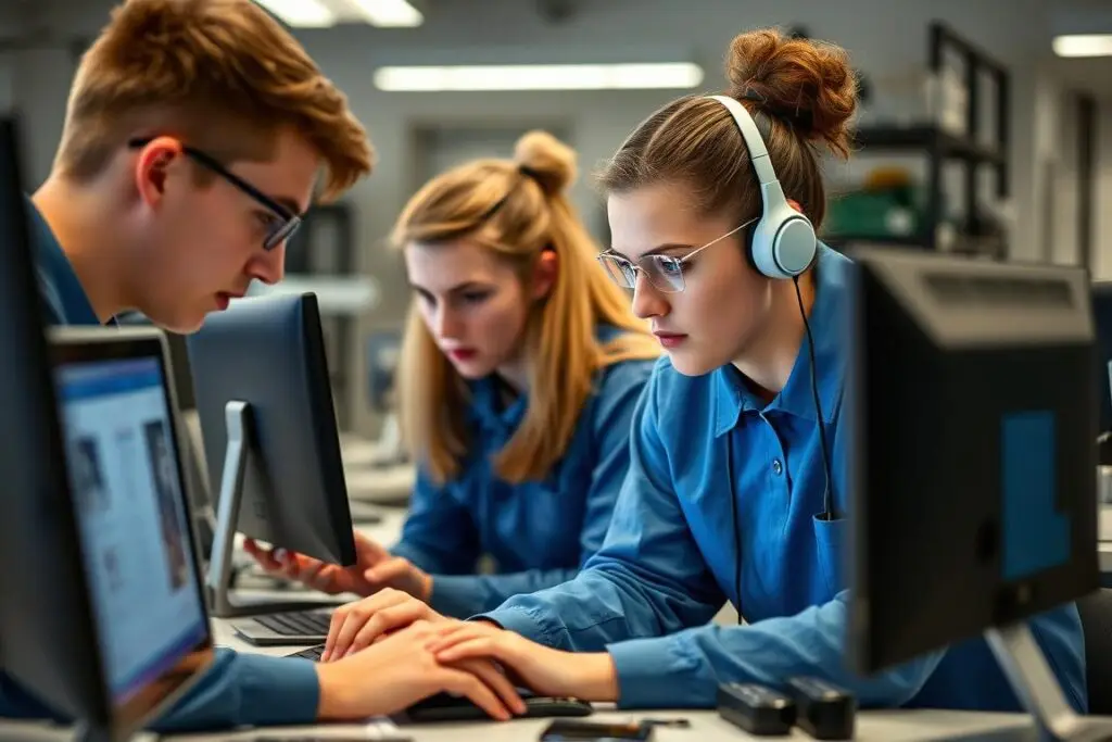 Uczniowie technikum podczas praktycznych zajęć zawodowych