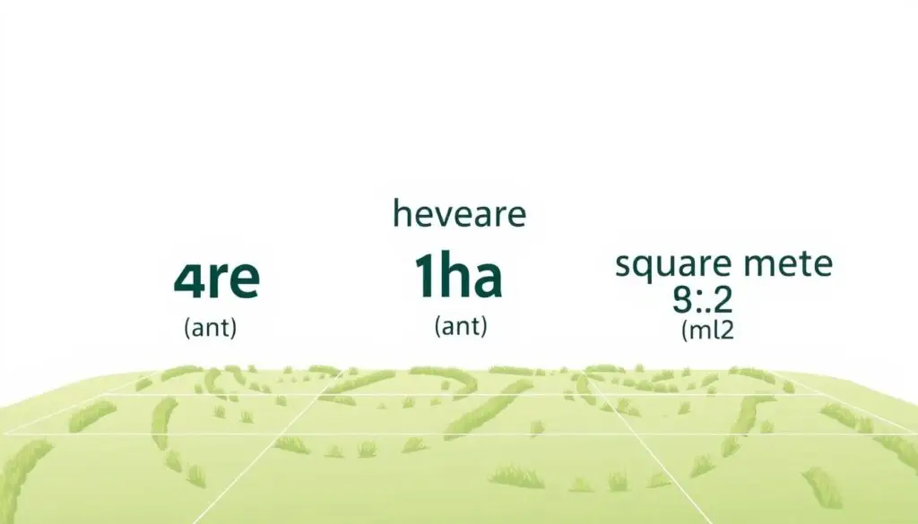 A detailed technical illustration showcasing the differences between the land area units of are, hectare, and square meter. The scene features a grid-like layout with three distinct sections, each displaying a large numeric value and the corresponding unit. The foreground highlights the are (ar) unit, the middle ground depicts the hectare (ha) unit, and the background showcases the square meter (m²) unit. The illustration uses a clean, minimalist style with a muted color palette, emphasizing the precise numerical relationships between the units. The lighting is soft and evenly distributed, creating a calm, informative atmosphere. The perspective is slightly elevated, allowing the viewer to easily compare the relative scale and proportions of the different land area measurements.