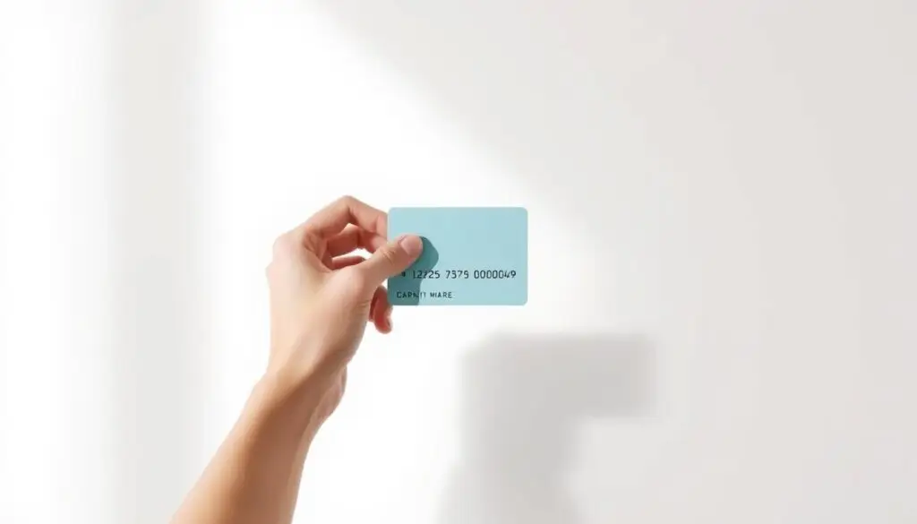 A modern, minimalist illustration of "Instrukcje Wypłaty z Karty Benefitowej". The scene depicts a person's hand holding a credit card against a clean, white background. The card is positioned prominently, with a subtle shadow cast below it, creating depth and dimensionality. The background is illuminated by soft, diffused lighting, casting a warm, inviting glow. The composition is balanced and visually appealing, guiding the viewer's attention to the key subject matter - the process of withdrawing funds from a benefit card. The overall aesthetic is sleek, professional, and aligned with the article's focus on providing clear, step-by-step instructions.