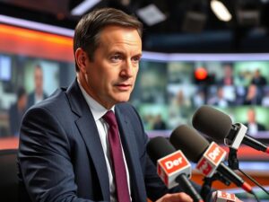 Adrian Klarenbach podczas wywiadu telewizyjnego w TV Republika