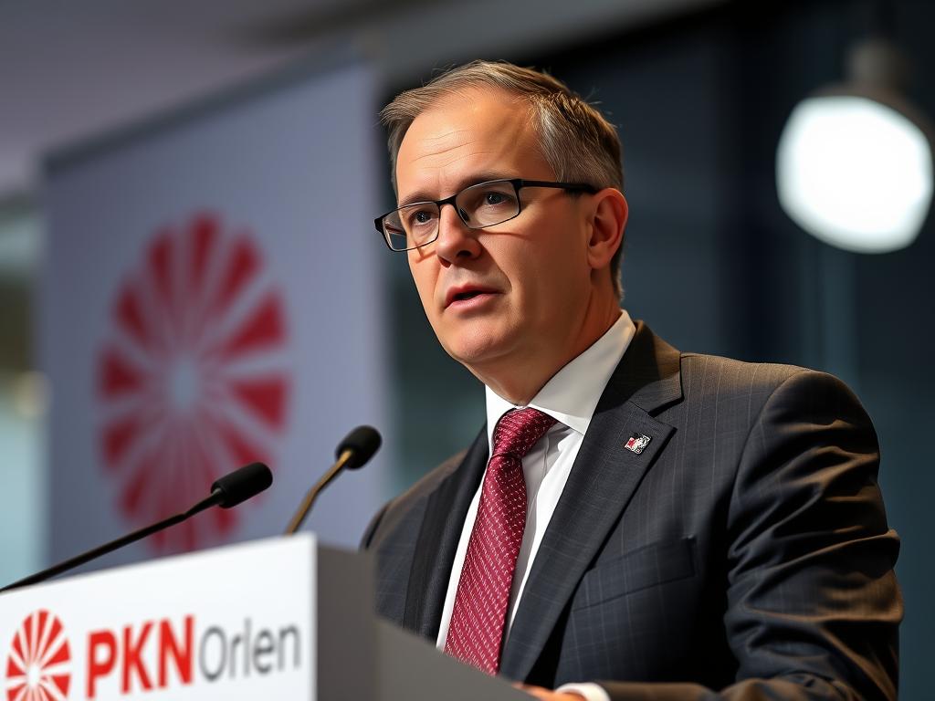 Daniel Obajtek podczas oficjalnego wystąpienia jako prezes PKN Orlen