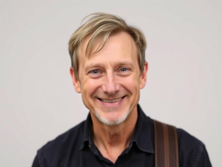 Michael Patrick Kelly wiek - portret artysty uśmiechającego się do kamery