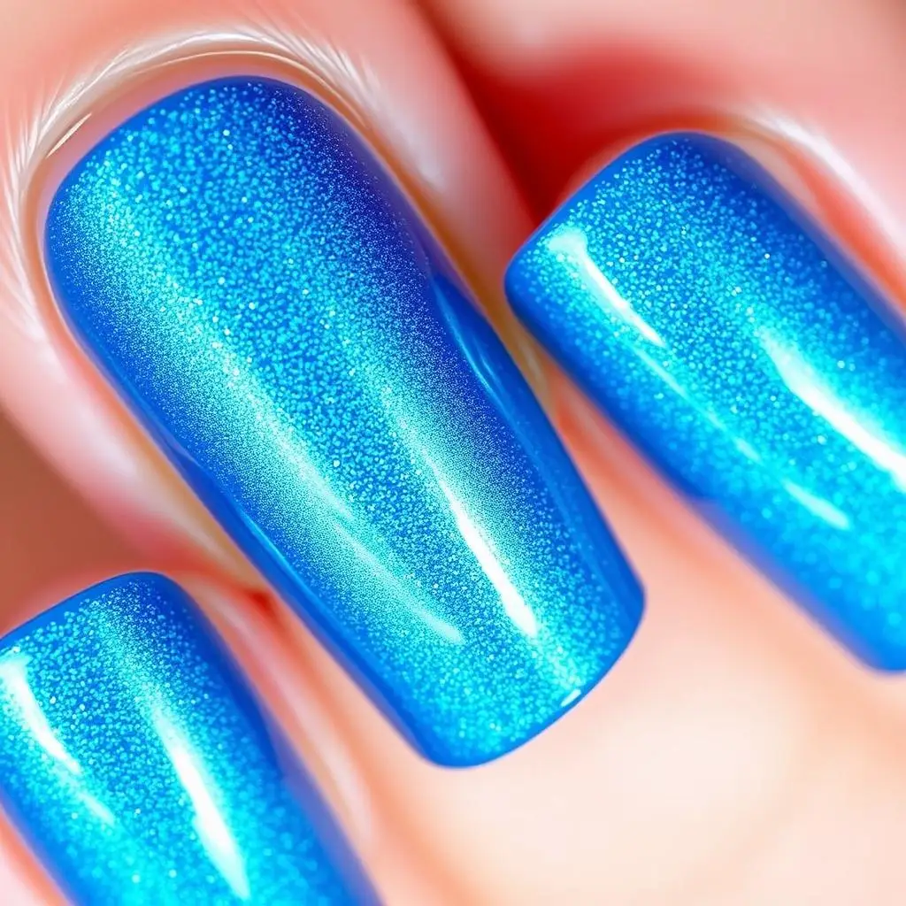 Niebieskie paznokcie z efektem syrenki (aurora)