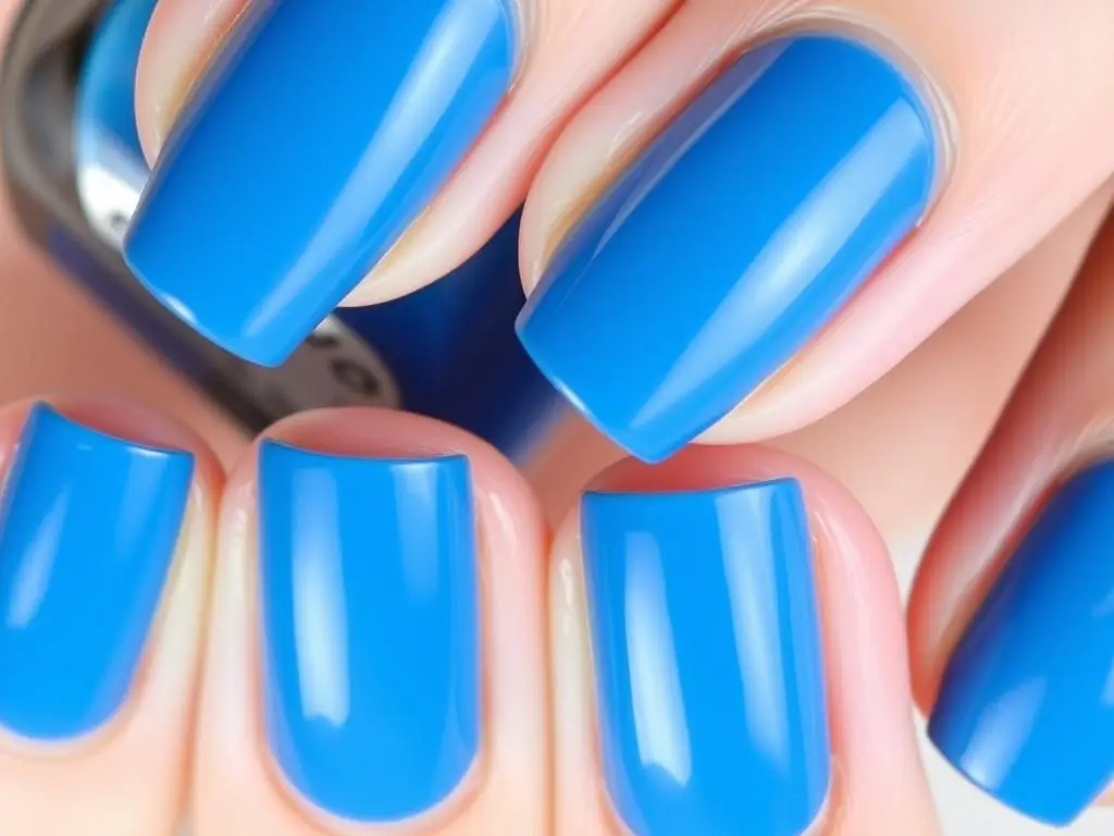 Paznokcie pokryte jednolitym niebieskim kolorem