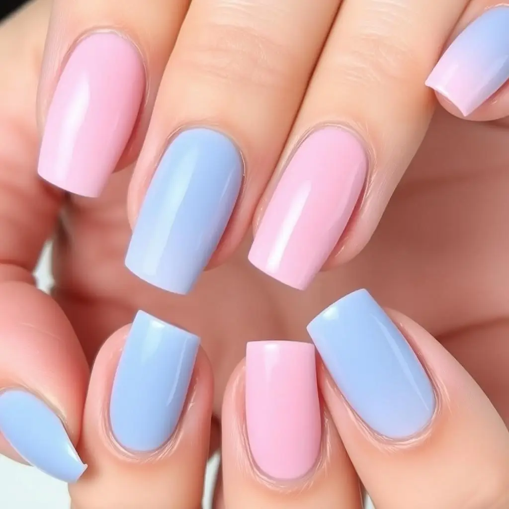 Paznokcie w kombinacji niebieskiego i różowego