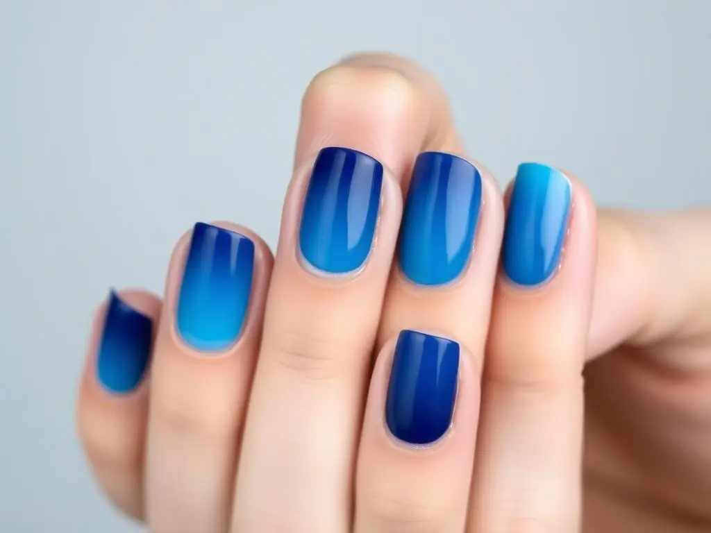 Paznokcie z efektem ombre od jasnego do ciemnego niebieskiego