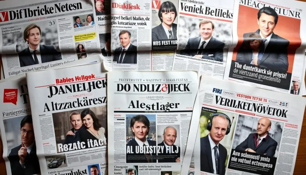 Zdjęcie przedstawiające nagłówki gazet i artykuły o rodzinie Daniela Obajtka