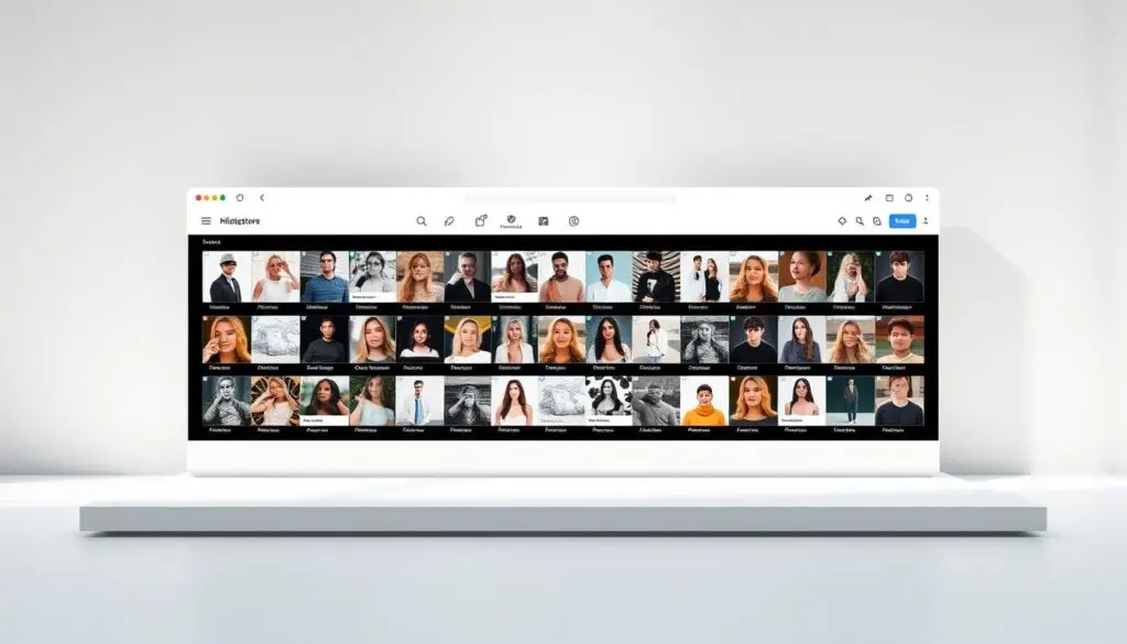 A digital archive interface featuring Instagram's highlighted stories, showcasing a clean, minimalist design. The main window displays a grid of Instagram profile icons, representing the highlighted stories. The background is a soft, muted tone, creating a serene and professional atmosphere. Subtle lighting casts gentle shadows, highlighting the depth and layers of the interface. The overall composition conveys a sense of organization, accessibility, and the ability to easily navigate and manage one's Instagram highlighted stories.