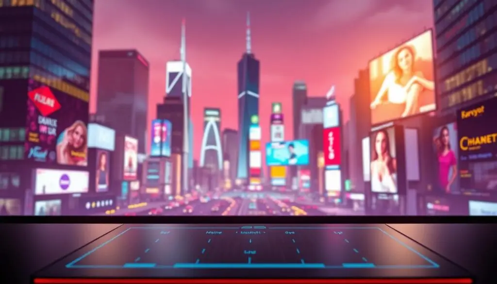 A digital dating platform set against a stylized urban backdrop. In the foreground, a sleek, modern interface with clean lines and minimalist design elements, hinting at the user-friendly experience. The middle ground features a vibrant city skyline, with towering skyscrapers and neon-lit billboards, creating a sense of connectivity and modernity. The background is bathed in a warm, inviting glow, evoking a sense of hope and possibility for those seeking meaningful connections. The overall scene conveys a sophisticated, high-tech aesthetic that resonates with the contemporary dating landscape.