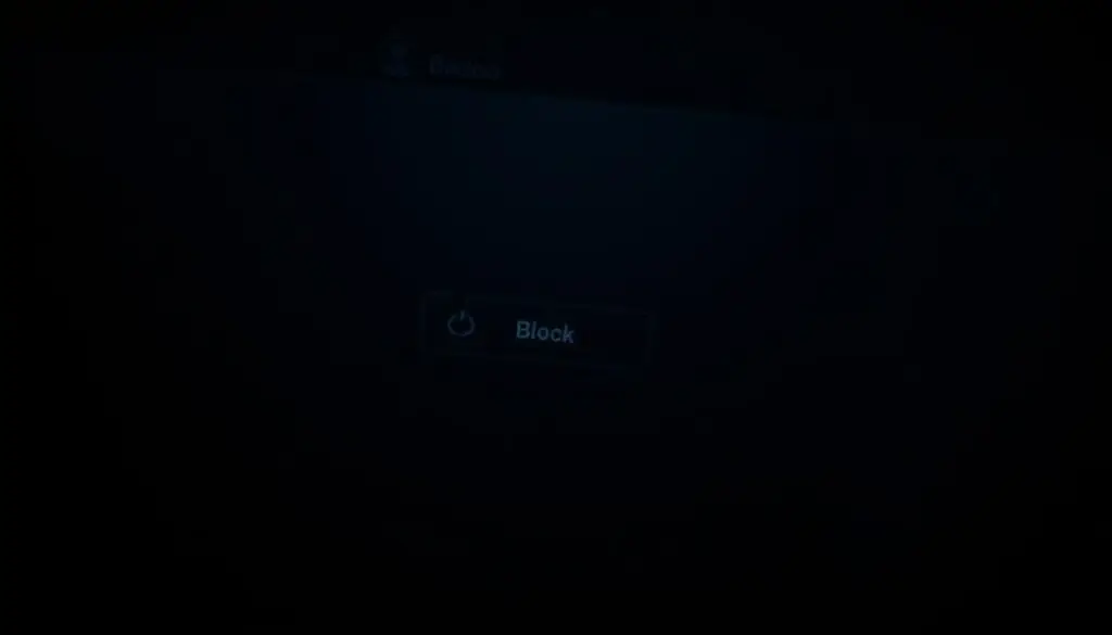 A dimly lit Badoo profile interface, with a sense of mystery and foreboding. The user's profile picture is obscured, and key interface elements are highlighted - a greyed-out "Block" button, a warning message hinting at a block, and subtle visual cues indicating the user's account status. The scene is rendered in muted, desaturated tones, creating a somber, introspective atmosphere. Cinematic lighting and camera angles emphasize the gravity of the situation, inviting the viewer to ponder the implications of being blocked on the dating platform.