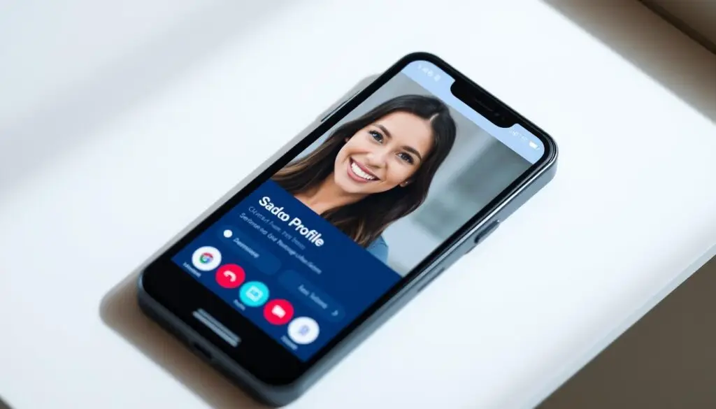 A modern, stylish smartphone screen displaying a Badoo profile interface. In the center, a smiling, attractive person's profile photo, conveying a warm and friendly first impression. The screen is bathed in soft, diffused lighting, creating a pleasant, inviting atmosphere. The overall composition is sleek and minimalist, with clean lines and a contemporary aesthetic. The user interface elements are subtly integrated, allowing the profile photo to take visual precedence and draw the viewer's attention. This image effectively represents the importance of making a strong first impression on a dating app like Badoo.