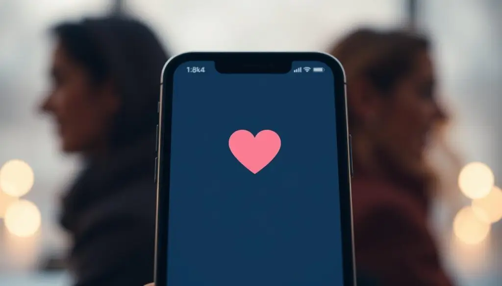 A sleek, modern mobile app interface showcasing a dating application's like/dislike system. The screen features a stylized heart icon prominently displayed, representing the core "likes" functionality. The user profile images are blurred in the background, creating a sense of privacy and discretion. Muted, pastel color tones evoke a calm, romantic atmosphere. Minimalist UI elements, simple typography, and a clean layout convey a polished, intuitive user experience. Subtle lighting and reflections lend depth and a sense of depth-of-field to the composition. The overall impression is one of an elegant, user-friendly dating app interface focused on the core "liking" mechanic.