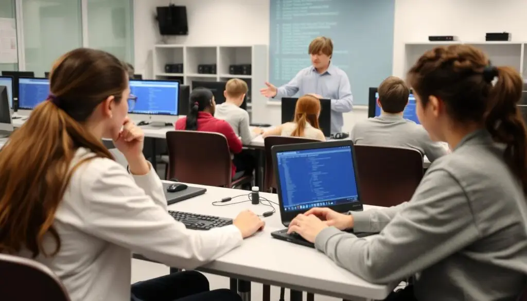 Lekcja informatyki w 4 klasie liceum - uczniowie przy komputerach