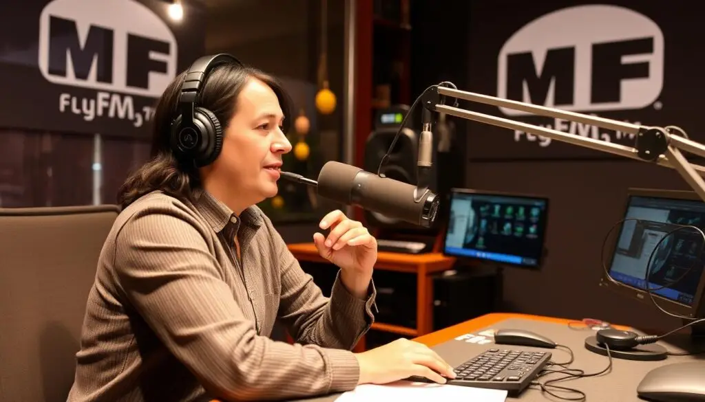 Ola Filipek w studiu RMF FM podczas prowadzenia audycji 'Lepsza połowa dnia'