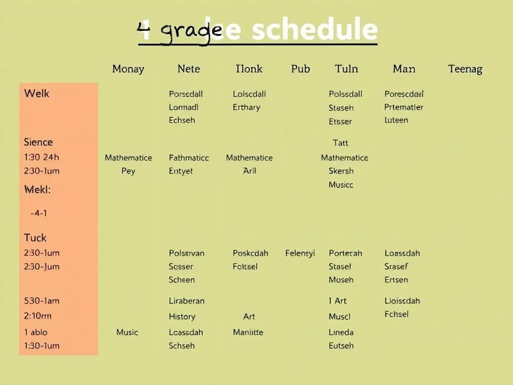 Plan lekcji w 4 klasie szkoły podstawowej z podziałem na przedmioty i godziny