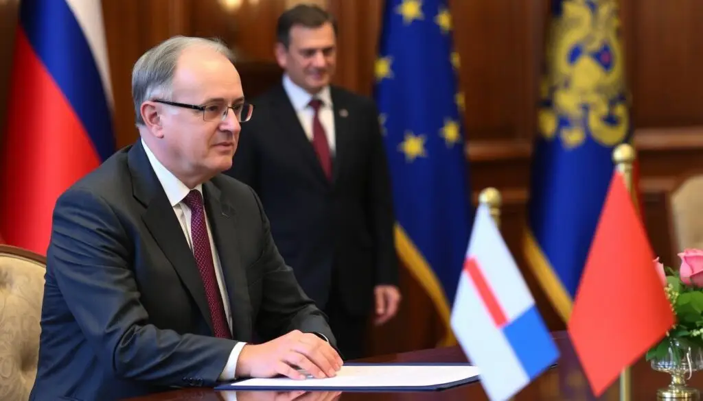 Radosław Sikorski podczas oficjalnego spotkania dyplomatycznego