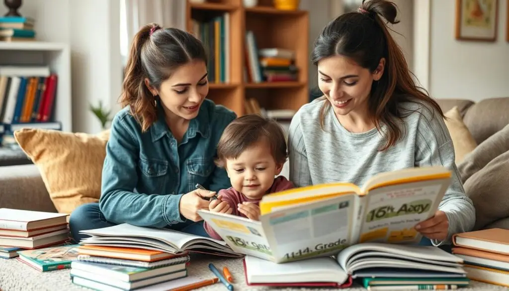 Rodzic pomagający dziecku przygotować się do nowych przedmiotów w 4 klasie
