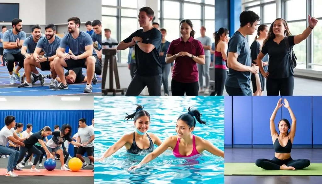 Studenci podczas różnych form aktywności na WF na studiach