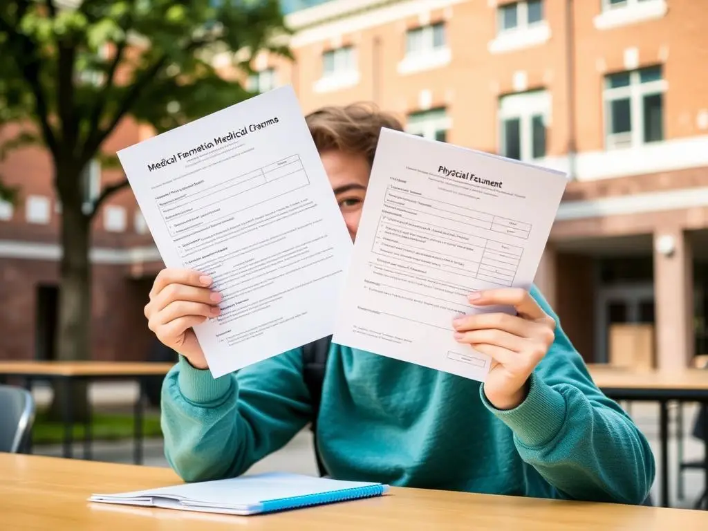 Student z dokumentami dotyczącymi zwolnienia z WF na studiach