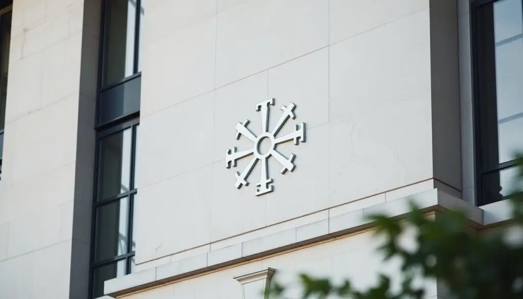 Symbol Opus Dei na tle budynku Symbol Opus Dei na tle budynku