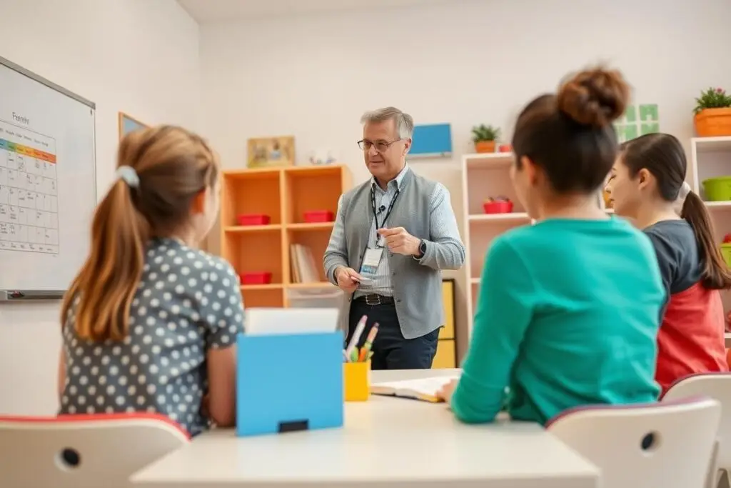 Wicedyrektor przedszkola podczas spotkania z nauczycielami