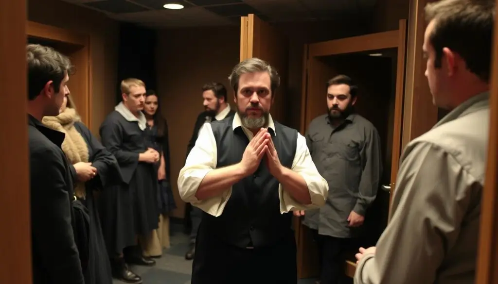 Aktorzy w garderobie przed wystawieniem Makbeta, william szekspir ciekawostki