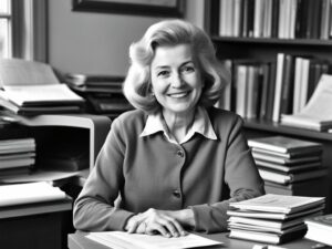 Astrid Lindgren - autor dzieci z Bullerbyn przy swoim biurku