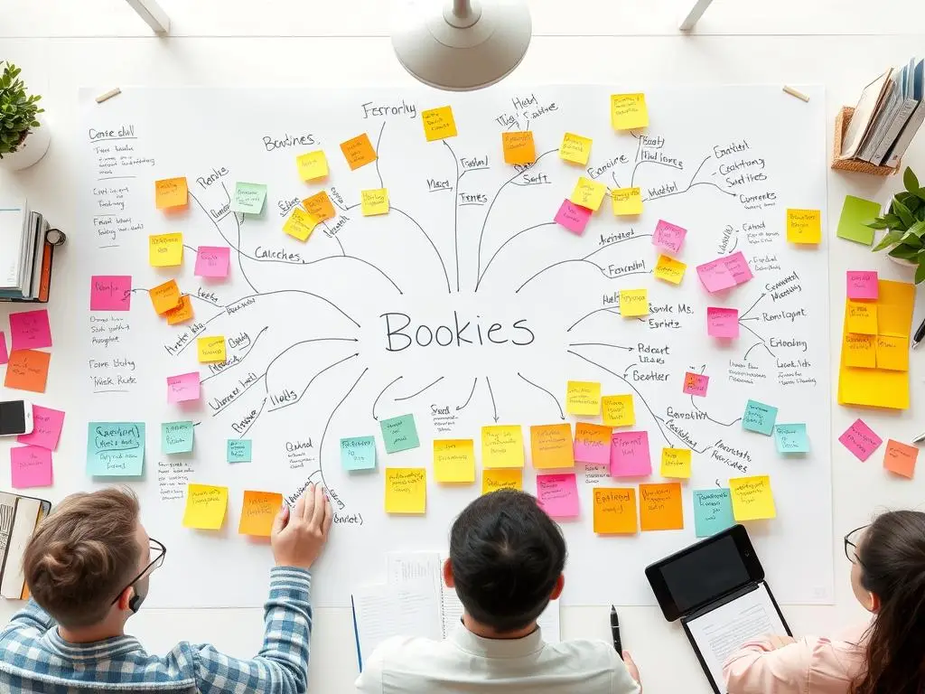 Burza mózgów i mapa myśli z pomysłami na tematy książek