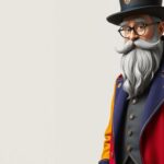 Charakterystyczny strój Pana Kleksa z frakiem, brodą i okularami