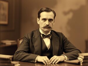 Ferenc Molnár, autor książki Chłopcy z Placu Broni, siedzący przy biurku w 1910 roku