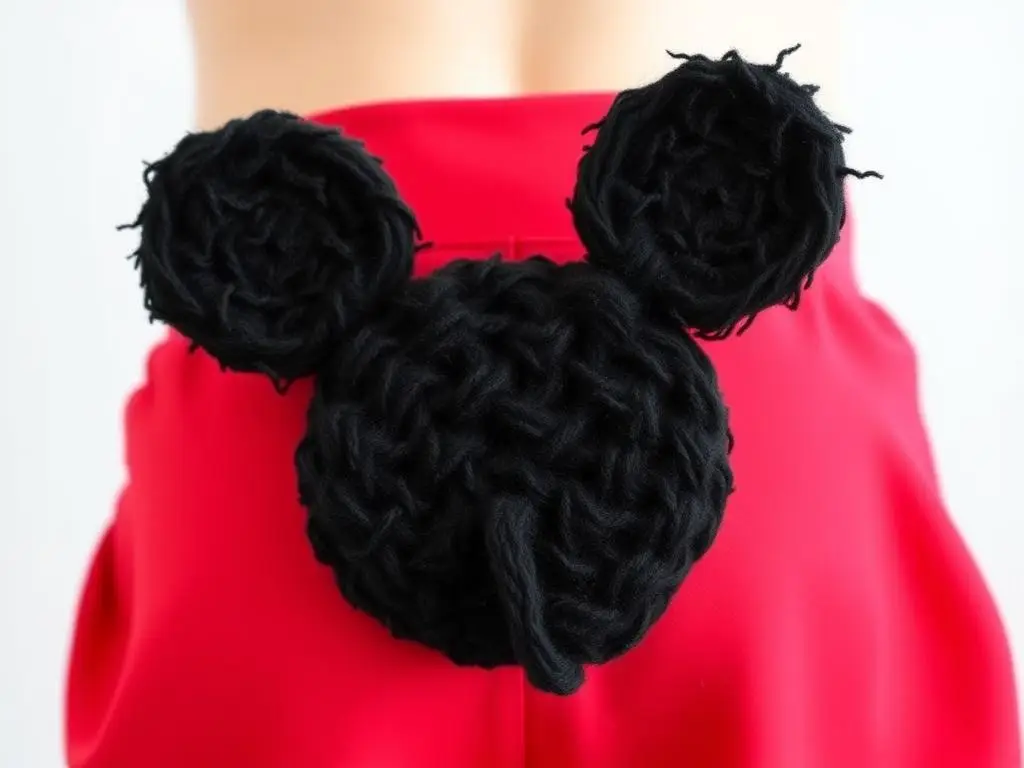 Gotowy ogon Myszki Miki przymocowany do spodenek