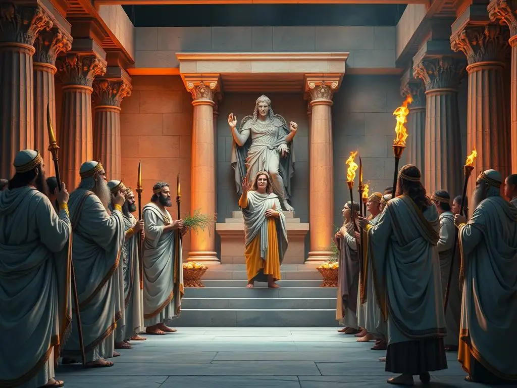 Greccy kapłani prowadzący ceremonię w świątyni, w jaki sposób Grecy oddawali cześć bogom
