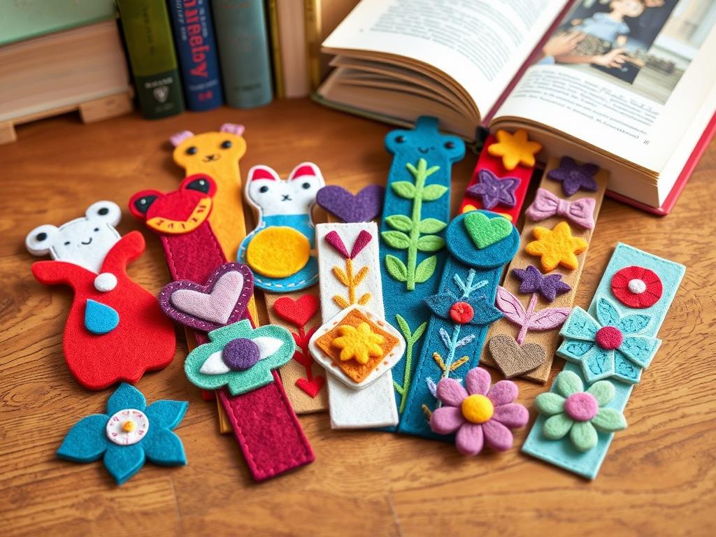 Kolorowe zakładki do książek z filcu w różnych kształtach