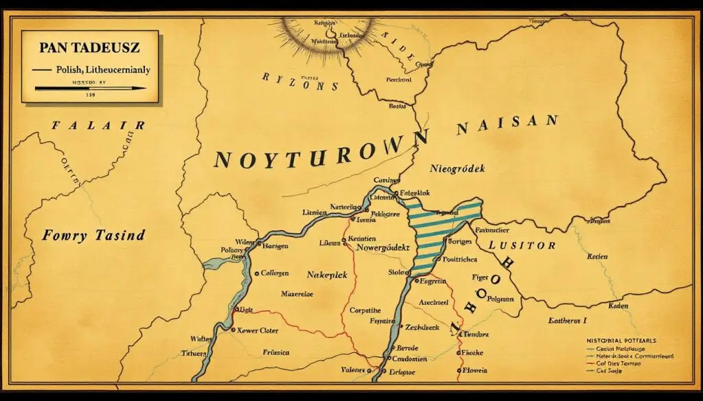 Mapa historyczna terenów Litwy i Polski z czasów Mickiewicza, pokazująca kontekst słów Litwo ojczyzno moja