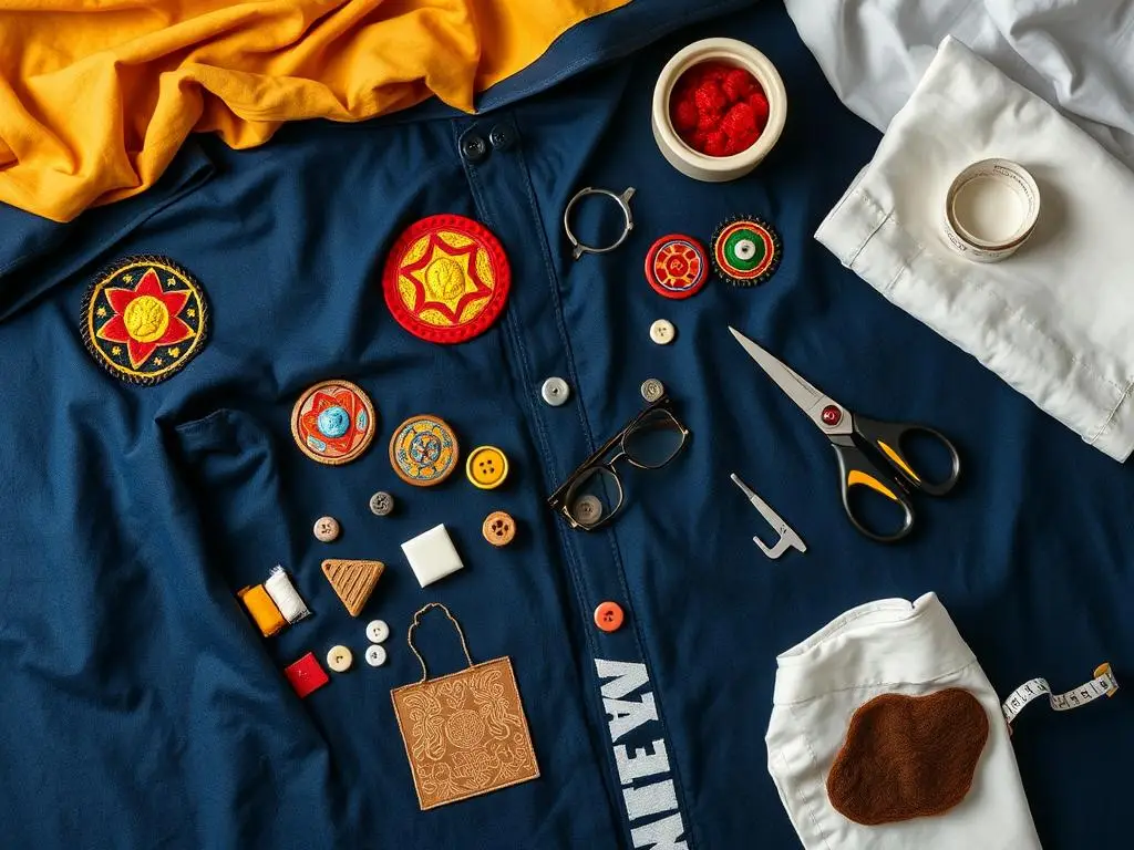 Materiały potrzebne do wykonania stroju Pana Kleksa rozłożone na stole