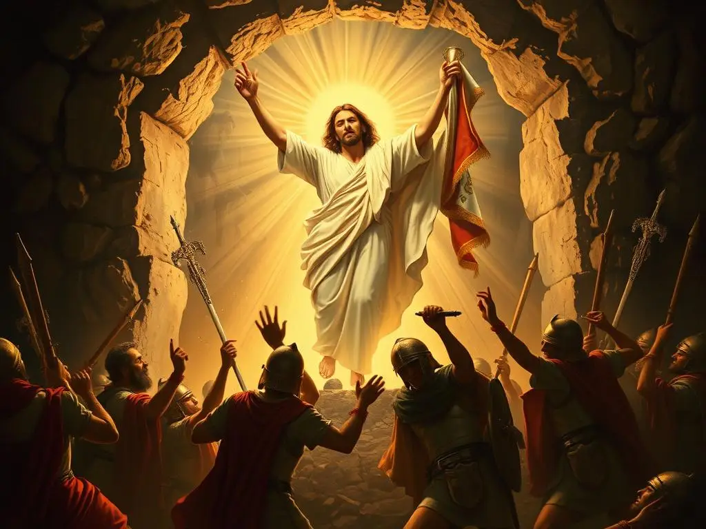 Obraz przedstawiający Zmartwychwstanie Pana Jezusa - pierwszą tajemnicę chwalebną różańca świętego