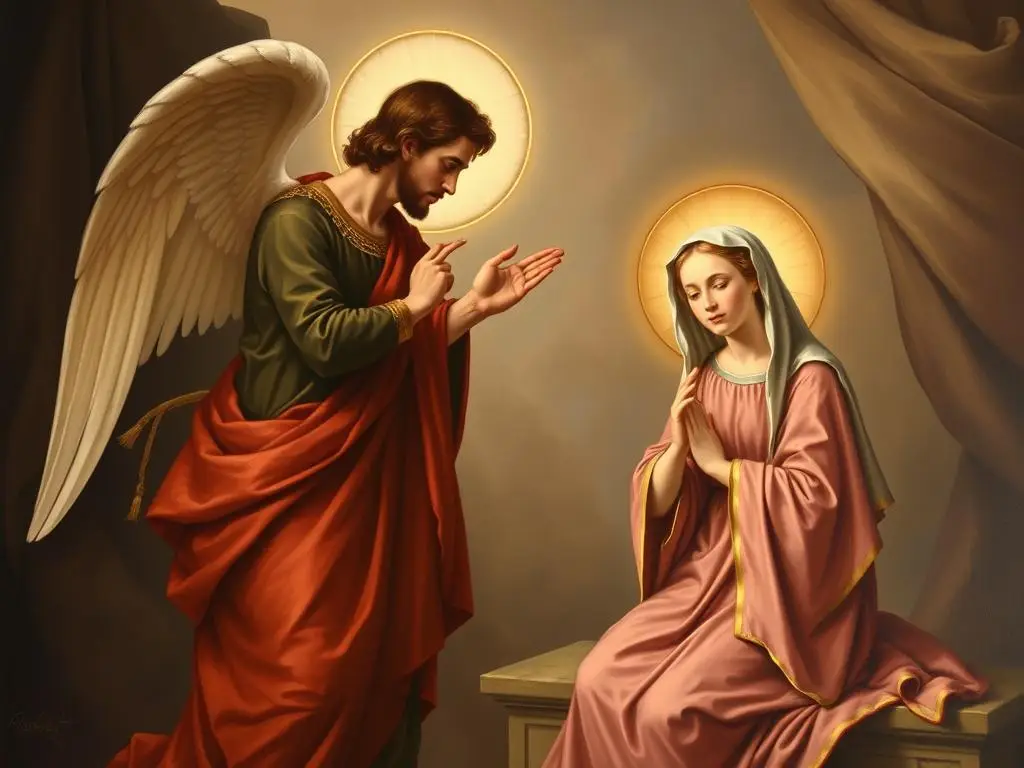 Obraz przedstawiający Zwiastowanie - pierwszą tajemnicę radosną różańca świętego